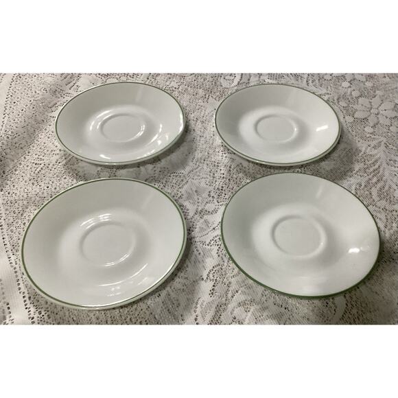 Set Of 4 Corelle 6.25” Coffee Saucers Spring Meadow Wildflower Green Band Rim - Picture 3 of 8